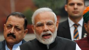 Prime Minister Narendra Modi speaks with the media inside the parliament premises on the first day of the winter session, in New Delhi.(REUTERS) Prime Minister Narendra Modi speaks with the media inside the parliament premises on the first day of the winter session, in New Delhi.(REUTERS)