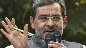 Rashtriya Lok Samata Party (RLSP) chief and Union minister of state for human resource development, Upendra Kushwaha addresses a press conference to announce his resignation from the Union Council of Ministers, at his residence in New Delhi, Monday(PTI) Rashtriya Lok Samata Party (RLSP) chief and Union minister of state for human resource development, Upendra Kushwaha addresses a press conference to announce his resignation from the Union Council of Ministers, at his residence in New Delhi, Monday(PTI)