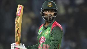 Tamim Iqbal reacts after scoring a half century during the third one-day international (ODI) between Bangladesh and West Indies.(AFP) Tamim Iqbal reacts after scoring a half century during the third one-day international (ODI) between Bangladesh and West Indies.(AFP)