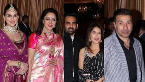 The Deols at Isha Ambani’s reception in Mumbai.(Viral Bhayani) The Deols at Isha Ambani’s reception in Mumbai.(Viral Bhayani)