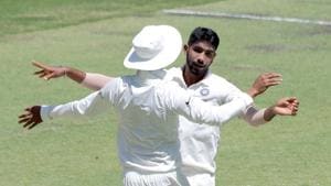India's Jasprit Bumrah (R) celebrates with a teammate after dismissing Australia's Aaron Finch (not pictured)(REUTERS) India's Jasprit Bumrah (R) celebrates with a teammate after dismissing Australia's Aaron Finch (not pictured)(REUTERS)
