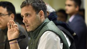 Rahul Gandhi reiterated the Congress’ demand for a Joint Parliamentary Committee (JPC) probe into the Rafale deal and claimed that if it was conducted, names of PM Narendra Modi and businessman Anil Ambani will come to the fore.(HT Photo)