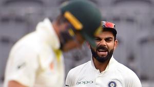India's captain Virat Kohli (R) yells at Australia's captain Tim Paine (L) on the third day.(AFP) India's captain Virat Kohli (R) yells at Australia's captain Tim Paine (L) on the third day.(AFP)