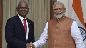 Prime Minister Narendra Modi and Maldivian President Ibrahim Mohamed Solih.(Sanjeev Verma/HT Photo) Prime Minister Narendra Modi and Maldivian President Ibrahim Mohamed Solih.(Sanjeev Verma/HT Photo)