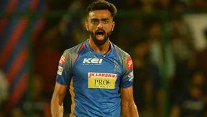 Rajasthan Royals bowler Jaydev Unadkat celebrates after he dismissed Delhi Daredevils batsman Rishabh Pant during the 2018 Indian Premier League (IPL) Twenty20 cricket match between Delhi Daredevils and Rajasthan Royals at The Feroz Shah Kotla.(AFP) Rajasthan Royals bowler Jaydev Unadkat celebrates after he dismissed Delhi Daredevils batsman Rishabh Pant during the 2018 Indian Premier League (IPL) Twenty20 cricket match between Delhi Daredevils and Rajasthan Royals at The Feroz Shah Kotla.(AFP)