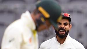 India's captain Virat Kohli (R) yells at Australia's captain Tim Paine (L) on the third day of the second cricket Test match in Perth on December 16, 2018.(AFP) India's captain Virat Kohli (R) yells at Australia's captain Tim Paine (L) on the third day of the second cricket Test match in Perth on December 16, 2018.(AFP)