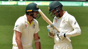 File image of Mitchell Starc (right) and Pat Cummins batting.(AFP)
