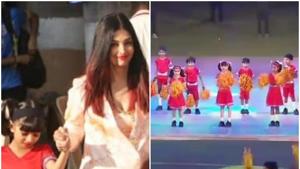 Aishwarya Rai arrives with daughter Aaradhya at Dhrubhai Ambani School annual day function. (Right) Aaradhya during her performance.(Viral Bhayani/Instagram) Aishwarya Rai arrives with daughter Aaradhya at Dhrubhai Ambani School annual day function. (Right) Aaradhya during her performance.(Viral Bhayani/Instagram)