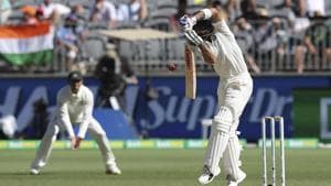 India's Virat Kohli plays a defensive shot during play in the second cricket test between Australia and India in Perth.(AP)