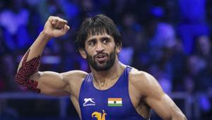 File image: Indian wrestler Bajrang Punia reacts after winning the World Championship 2018 semifinal match in Budapest.(PTI) File image: Indian wrestler Bajrang Punia reacts after winning the World Championship 2018 semifinal match in Budapest.(PTI)
