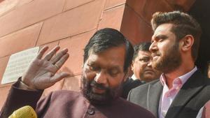 Union minister and LJP President Ramvilas Paswan with party MP Chirag Paswan during the Winter Session of Parliament, in New Delhi on December 21.(PTI Photo) Union minister and LJP President Ramvilas Paswan with party MP Chirag Paswan during the Winter Session of Parliament, in New Delhi on December 21.(PTI Photo)