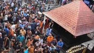 Though the women, part of an outfit called Maniti, arrived at Sabarimala with heavy police protection, the devotees converged in no time, blocking them at Pambha base camp.(PTI File Photo) Though the women, part of an outfit called Maniti, arrived at Sabarimala with heavy police protection, the devotees converged in no time, blocking them at Pambha base camp.(PTI File Photo)