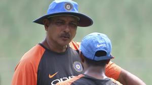 India's Ambati Rayudu, right, listens to team coach Ravi Shastri after batting in the nets.(AP) India's Ambati Rayudu, right, listens to team coach Ravi Shastri after batting in the nets.(AP)