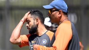 India's cricket captain Virat Kohli (L) and coach Ravi Shastri attend a training session in Perth.(AFP) India's cricket captain Virat Kohli (L) and coach Ravi Shastri attend a training session in Perth.(AFP)