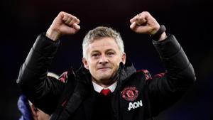 Manchester United interim manager Ole Gunnar Solskjaer celebrates after the match against Cardiff City.(REUTERS) Manchester United interim manager Ole Gunnar Solskjaer celebrates after the match against Cardiff City.(REUTERS)