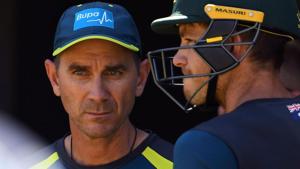 Australia's cricket coach Justin Langer (L) and captain Tim Paine (R) chat during training in Melbourne.(AFP) Australia's cricket coach Justin Langer (L) and captain Tim Paine (R) chat during training in Melbourne.(AFP)