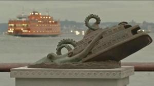 It all started in 2016 with a bronze statue commemorating the tragic day in November 1963 when a giant octopus upended the Staten Island ferry, killing nearly 400 people in New York.(Joseph Reginella/Facebook) It all started in 2016 with a bronze statue commemorating the tragic day in November 1963 when a giant octopus upended the Staten Island ferry, killing nearly 400 people in New York.(Joseph Reginella/Facebook)