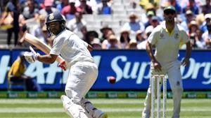 India opener Mayank Agarwal plays a shot on the opening day of the third Test between Australia and India in Melbourne.(AFP) India opener Mayank Agarwal plays a shot on the opening day of the third Test between Australia and India in Melbourne.(AFP)