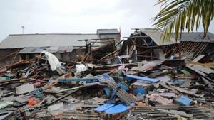 Debris from a tsunami that hit Teluk village in Labuan subdistrict in Banten province is seen on December 26, 2018, after the tsunami caused by activity at a volcano known as the Debris from a tsunami that hit Teluk village in Labuan subdistrict in Banten province is seen on December 26, 2018, after the tsunami caused by activity at a volcano known as the