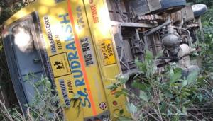 The bus, which was carrying 45 students, met with the accident near Samleta in Nagrota Suriyan, at least 45 kilometres from Dharamsala.(ANI Photo) The bus, which was carrying 45 students, met with the accident near Samleta in Nagrota Suriyan, at least 45 kilometres from Dharamsala.(ANI Photo)