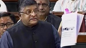 New Delhi: Union Law Minister Ravi Shankar Prasad speaks after introducing the Triple talaq bill in the Lok Sabha during the Winter Session of Parliament, in New Delhi, Thursday, Dec. 27, 2018. (LSTV grab via PTI)(PTI) New Delhi: Union Law Minister Ravi Shankar Prasad speaks after introducing the Triple talaq bill in the Lok Sabha during the Winter Session of Parliament, in New Delhi, Thursday, Dec. 27, 2018. (LSTV grab via PTI)(PTI)