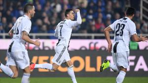 Juventus' Cristiano Ronaldo celebrates scoring their second goal(REUTERS) Juventus' Cristiano Ronaldo celebrates scoring their second goal(REUTERS)