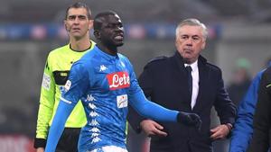 FILE PHOTO: Serie A - Inter Milan v Napoli - San Siro, Milan, Italy - December 26, 2018 Napoli's Kalidou Koulibaly with Napoli coach Carlo Ancelotti after being sent off(REUTERS) FILE PHOTO: Serie A - Inter Milan v Napoli - San Siro, Milan, Italy - December 26, 2018 Napoli's Kalidou Koulibaly with Napoli coach Carlo Ancelotti after being sent off(REUTERS)