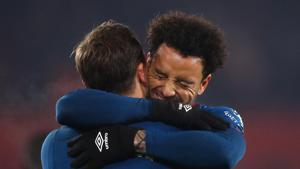 West Ham's Felipe Anderson celebrates with Mark Noble after the match(REUTERS) West Ham's Felipe Anderson celebrates with Mark Noble after the match(REUTERS)