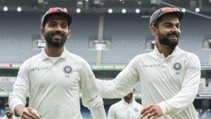 India's Ajinkya Rahane (left) and Virat Kohli walk off the field after the visitors beat Australia in the Melbourne Test.(AP) India's Ajinkya Rahane (left) and Virat Kohli walk off the field after the visitors beat Australia in the Melbourne Test.(AP)