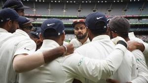 India's captain Virat Kohli, center, addresses his teammates as they prepare to take to the field during play on day four of the third cricket test between India and Australia in Melbourne, Australia, Saturday, Dec. 29, 2018)(AP) India's captain Virat Kohli, center, addresses his teammates as they prepare to take to the field during play on day four of the third cricket test between India and Australia in Melbourne, Australia, Saturday, Dec. 29, 2018)(AP)