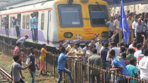 A file photo of ‘Rail Roko’ protest at Dadar station by activists against the violence that took place in Pune at Bhima Koregaon village at Dadar, in Mumbai on January 3, 2018.(Bhushan Koyande/ HT Photo) A file photo of ‘Rail Roko’ protest at Dadar station by activists against the violence that took place in Pune at Bhima Koregaon village at Dadar, in Mumbai on January 3, 2018.(Bhushan Koyande/ HT Photo)