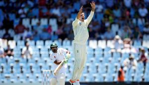South Africa's Duanne Olivier celebrates a dismissal against Pakistan in the first Test.(REUTERS) South Africa's Duanne Olivier celebrates a dismissal against Pakistan in the first Test.(REUTERS)
