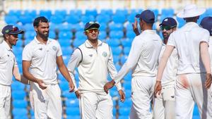 Representative image: Vidarbha players celebrate after defeating Mumbai on the third day of Ranji Trophy cricket match at VCA Stadium.(PTI) Representative image: Vidarbha players celebrate after defeating Mumbai on the third day of Ranji Trophy cricket match at VCA Stadium.(PTI)