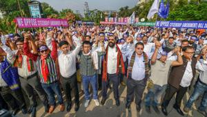 North East Students' Organization (NESO) stage a protest against the Citizenship (Amendment) Bill 2016, in Guwahati on November 20.(PTI Photo) North East Students' Organization (NESO) stage a protest against the Citizenship (Amendment) Bill 2016, in Guwahati on November 20.(PTI Photo)