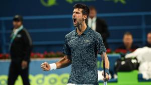 Novak Djokovic of Serbia reacts after defeating Nikoloz Basilashvili of Georgia during their ATP Qatar Open tennis quarter-final match in Doha.(AFP) Novak Djokovic of Serbia reacts after defeating Nikoloz Basilashvili of Georgia during their ATP Qatar Open tennis quarter-final match in Doha.(AFP)