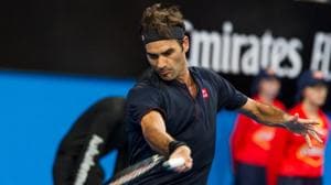 Roger Federer of Switzerland hits a return against Stefanos Tsitsipas of Greece during their men's singles match on day six of the Hopman Cup tennis tournament in Perth.(AFP) Roger Federer of Switzerland hits a return against Stefanos Tsitsipas of Greece during their men's singles match on day six of the Hopman Cup tennis tournament in Perth.(AFP)