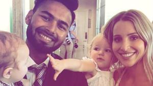 Rishabh Pant (L) poses with Bonnie Paine, Tim Paine’s wife(Twitter) Rishabh Pant (L) poses with Bonnie Paine, Tim Paine’s wife(Twitter)