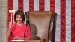 New Speaker of the US House of Representatives Nancy Pelosi, D-CA, holds the gavel during the opening session of the 116th Congress at the US Capitol in Washington DC.(AFP) New Speaker of the US House of Representatives Nancy Pelosi, D-CA, holds the gavel during the opening session of the 116th Congress at the US Capitol in Washington DC.(AFP)
