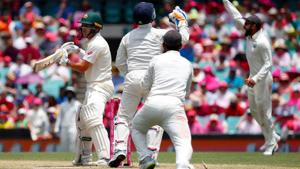 Australia's Marcus Harris (L) reacts after being dismissed by India's Ravindra Jadeja during the third day's play of the fourth and final cricket Test between India and Australia at the Sydney Cricket Ground(AFP) Australia's Marcus Harris (L) reacts after being dismissed by India's Ravindra Jadeja during the third day's play of the fourth and final cricket Test between India and Australia at the Sydney Cricket Ground(AFP)