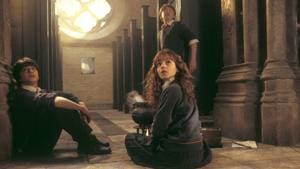Harry, Ron and Hermione in a still from Harry Potter and the Chamber of Secrets. Harry, Ron and Hermione in a still from Harry Potter and the Chamber of Secrets.