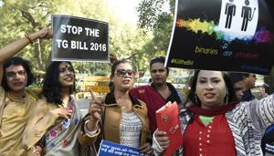 New Delhi, India - Dec. 17, 2017: Supporters and people belongiong to the transgender community protest against TG bill,and and other demands at Jantar Mantar in New Delhi, India, on Sunday, December 17, 2017. (Photo by Arvind Yadav/ Hindustan Times)(Arvind Yadav/HT PHOTO) New Delhi, India - Dec. 17, 2017: Supporters and people belongiong to the transgender community protest against TG bill,and and other demands at Jantar Mantar in New Delhi, India, on Sunday, December 17, 2017. (Photo by Arvind Yadav/ Hindustan Times)(Arvind Yadav/HT PHOTO)