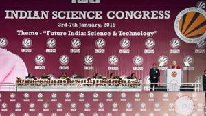 The government has distanced itself from the bizarre and unscientific statements that drew flak and ridicule at the ongoing 106th Indian Science Congress in Jalandhar.(HT Photo) The government has distanced itself from the bizarre and unscientific statements that drew flak and ridicule at the ongoing 106th Indian Science Congress in Jalandhar.(HT Photo)