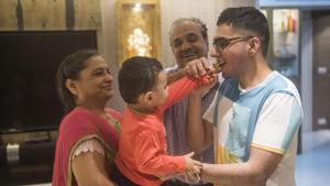 Jagesh Golwala celebrates his success with his family at his house at Parel in Mumbai, India, on Saturday(Pratik Chorge/HT Photo) Jagesh Golwala celebrates his success with his family at his house at Parel in Mumbai, India, on Saturday(Pratik Chorge/HT Photo)