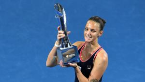 The Czech Republic's Karolina Pliskova poses with the winner's trophy.(AFP) The Czech Republic's Karolina Pliskova poses with the winner's trophy.(AFP)
