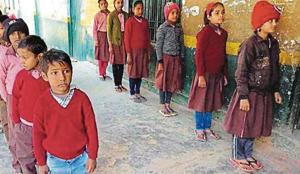 Students without shoes at primary school in Nagla Rambal in Agra.(Sourced) Students without shoes at primary school in Nagla Rambal in Agra.(Sourced)