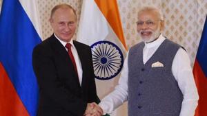 Russian President Vladimir Putin being welcomed by Prime Minister Narendra Modi ahead of 17th India-Russia annual summit meet in Benaulim, Goa.(PTI File Photo) Russian President Vladimir Putin being welcomed by Prime Minister Narendra Modi ahead of 17th India-Russia annual summit meet in Benaulim, Goa.(PTI File Photo)