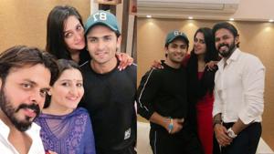 Dipika Kakar and husband Shoaib Ibrahim with Sreesanth and his family.(Twitter) Dipika Kakar and husband Shoaib Ibrahim with Sreesanth and his family.(Twitter)