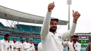 India's captain Virat Kohli (C) celebrates with teammates after winning the Test series between India and Australia at the Sydney Cricket Ground on January 7, 2019(AFP) India's captain Virat Kohli (C) celebrates with teammates after winning the Test series between India and Australia at the Sydney Cricket Ground on January 7, 2019(AFP)