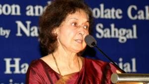 Nayantara Sahgal, 91, a recipient of the Sahitya Akademi award, had been invited by the Akhil Bharatiya Marathi Sahitya Mahamandal president Sripad Joshi as the chief guest and keynote speaker at the session, which she had accepted.(HT file photo) Nayantara Sahgal, 91, a recipient of the Sahitya Akademi award, had been invited by the Akhil Bharatiya Marathi Sahitya Mahamandal president Sripad Joshi as the chief guest and keynote speaker at the session, which she had accepted.(HT file photo)