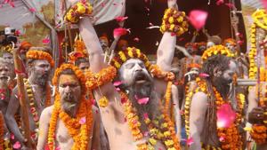 Naga Sadhus at a religious procession ahead of the "Kumbh Mela", in Prayagraj, January 4, 2019.(Reuters) Naga Sadhus at a religious procession ahead of the "Kumbh Mela", in Prayagraj, January 4, 2019.(Reuters)